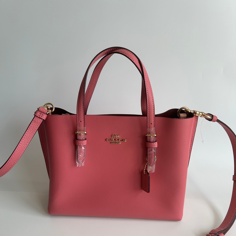 Coach Mollie Tote 25 Pink Taffy Pebble Leather Crossbody Bag C4084